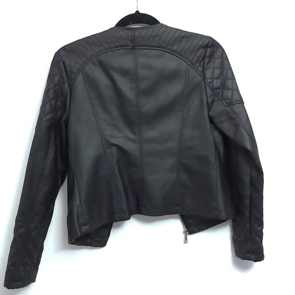 Guess black faux leather motorcycle inspired jacket size small - Picture 3 of 4